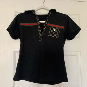 Gucci polo shirt, button up Gucci shirt with Gucci logo collar, Size M